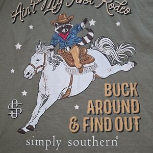 Simply Southern Olive Tee with Raccoon and Horse Graphic